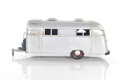 6" Silver Metal Hand Painted Silver Camping Trailer Model Car HomeRoots