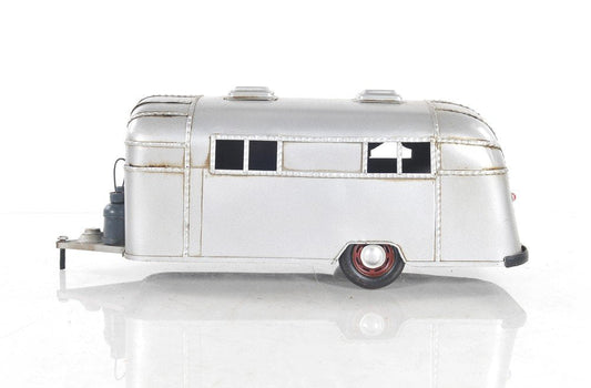 6" Silver Metal Hand Painted Silver Camping Trailer Model Car HomeRoots