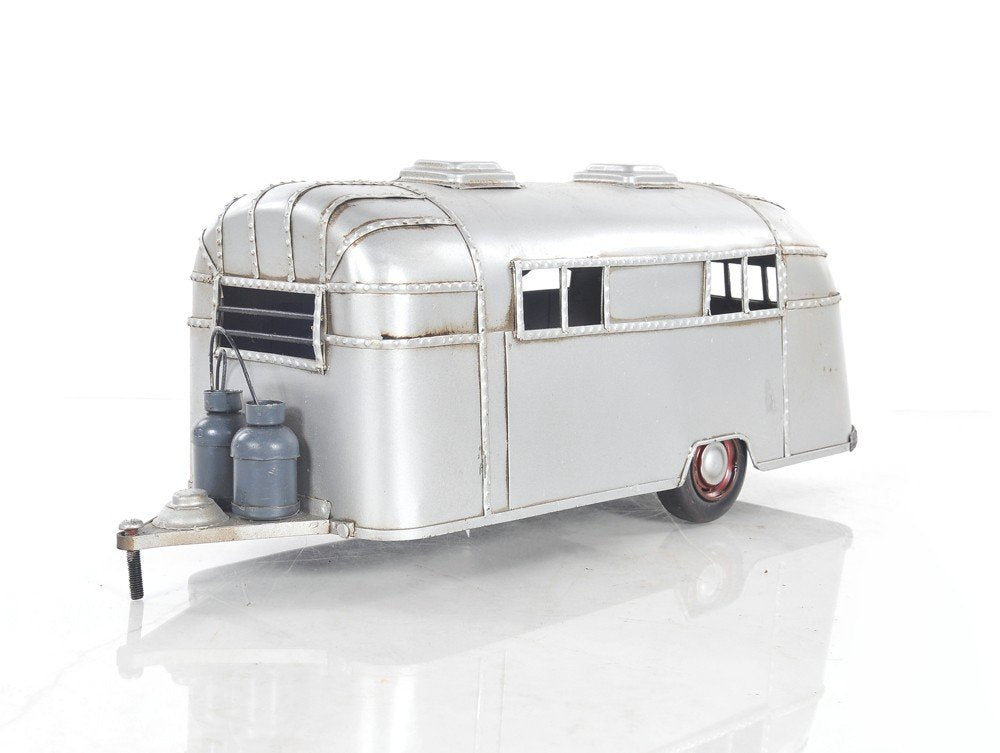 6" Silver Metal Hand Painted Silver Camping Trailer Model Car HomeRoots