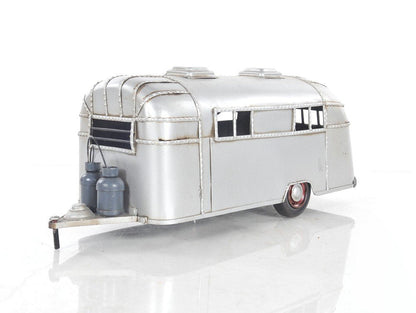 6" Silver Metal Hand Painted Silver Camping Trailer Model Car HomeRoots