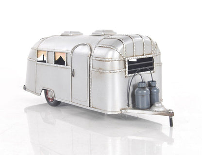 6" Silver Metal Hand Painted Silver Camping Trailer Model Car HomeRoots