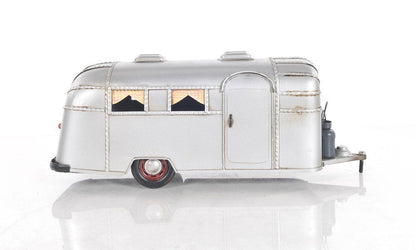 6" Silver Metal Hand Painted Silver Camping Trailer Model Car HomeRoots