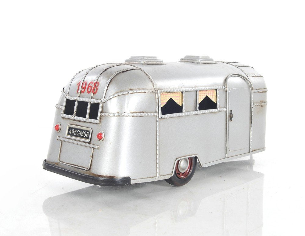 6" Silver Metal Hand Painted Silver Camping Trailer Model Car HomeRoots