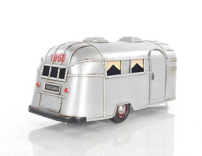 6" Silver Metal Hand Painted Silver Camping Trailer Model Car HomeRoots