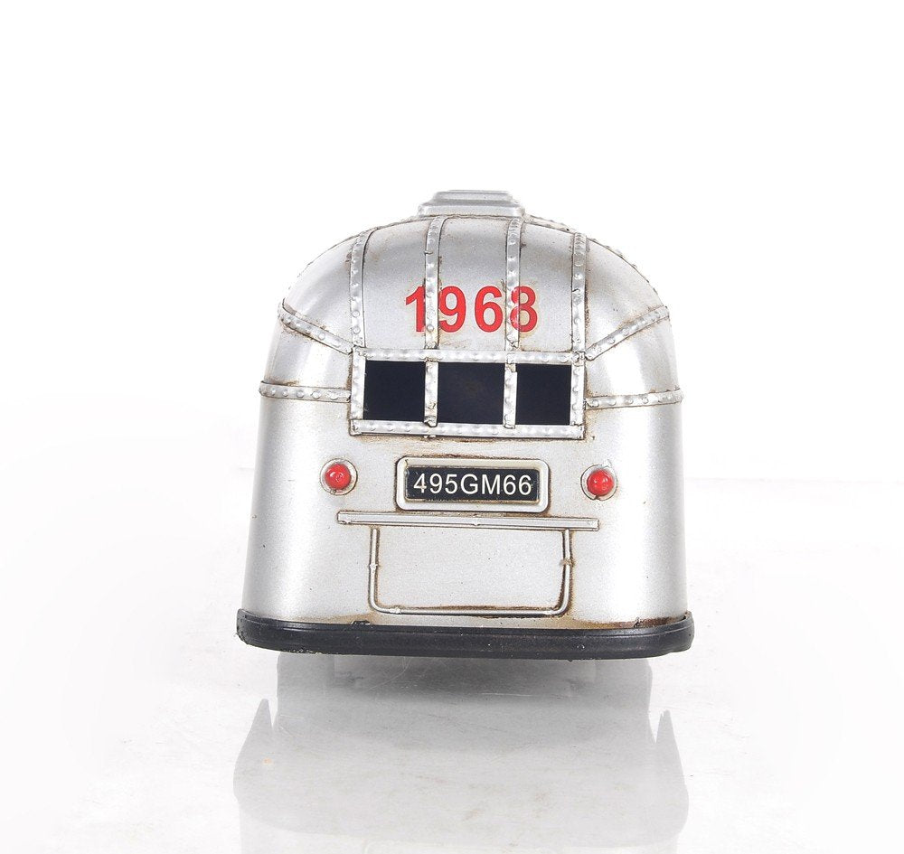 6" Silver Metal Hand Painted Silver Camping Trailer Model Car HomeRoots