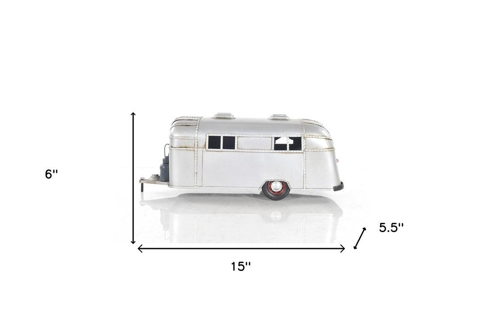 6" Silver Metal Hand Painted Silver Camping Trailer Model Car HomeRoots