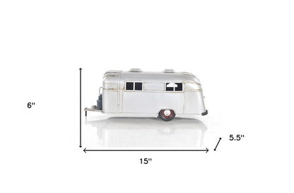 6" Silver Metal Hand Painted Silver Camping Trailer Model Car HomeRoots