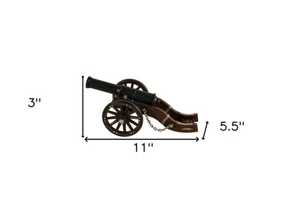 3" Brown and Black Metal Louis XIV Cannon Hand Painted Sculpture HomeRoots