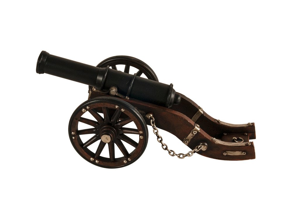 3" Brown and Black Metal Louis XIV Cannon Hand Painted Sculpture HomeRoots