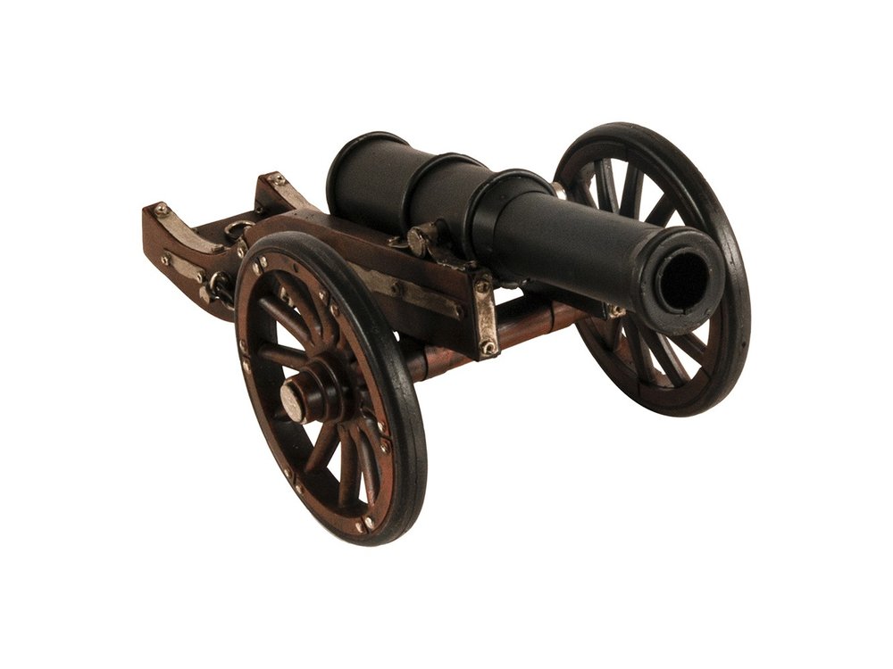 3" Brown and Black Metal Louis XIV Cannon Hand Painted Sculpture HomeRoots