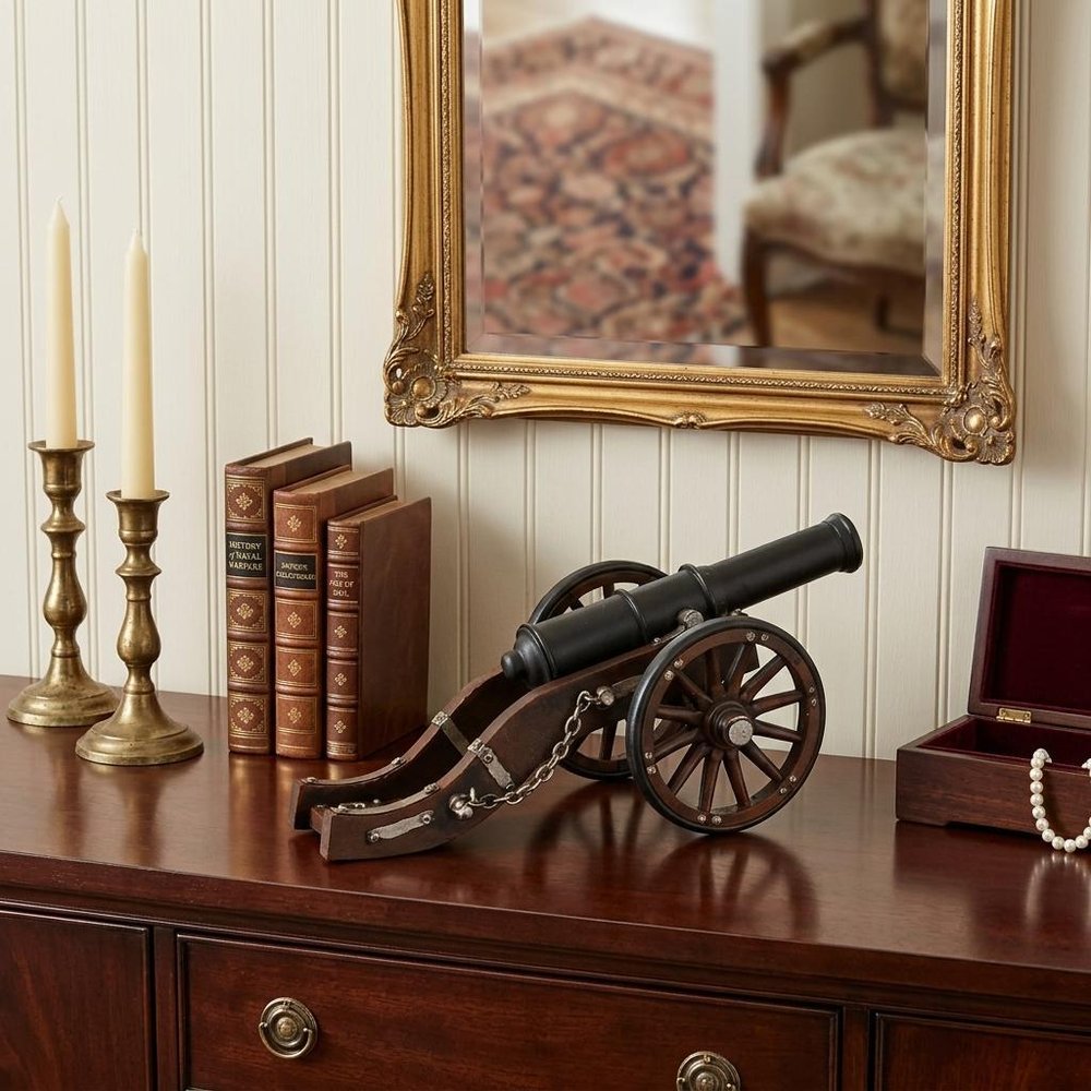 3" Brown and Black Metal Louis XIV Cannon Hand Painted Sculpture HomeRoots