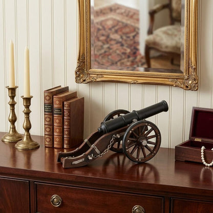 3" Brown and Black Metal Louis XIV Cannon Hand Painted Sculpture HomeRoots