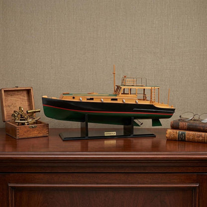 15" Black and Green Solid Wood Hand Painted 1934 Hemingway Pilar Fishing Boat Model Boat HomeRoots