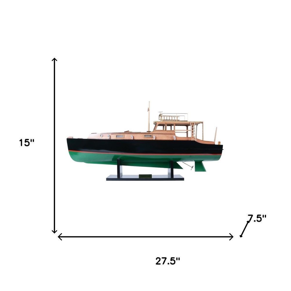 15" Black and Green Solid Wood Hand Painted 1934 Hemingway Pilar Fishing Boat Model Boat HomeRoots
