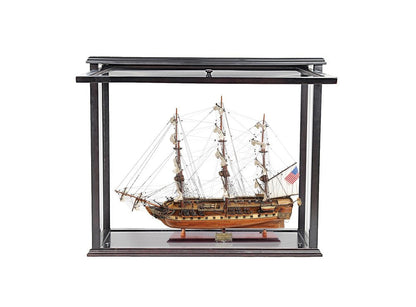 30" Wood Brown Solid Wood Hand Painted 1797 USS Constitution Medium Open Fron Display Case Model Boat HomeRoots