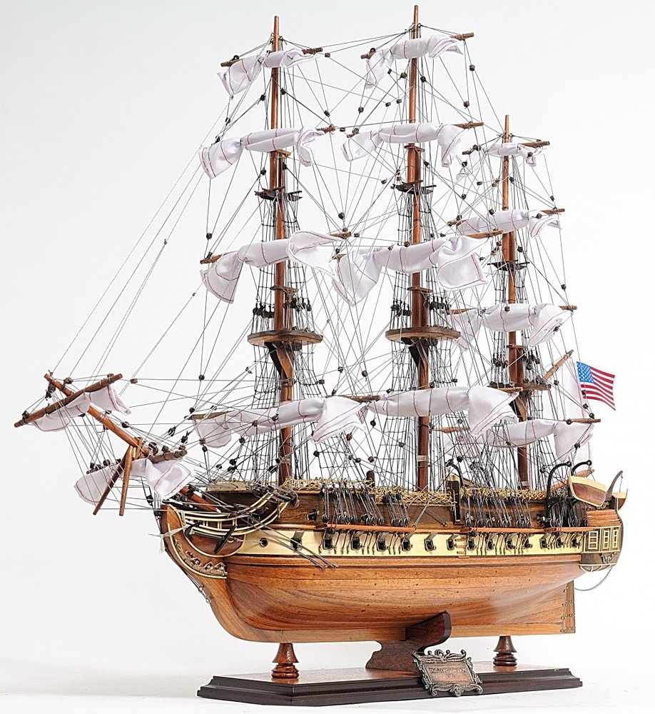 30" Wood Brown Solid Wood Hand Painted 1797 USS Constitution Medium Open Fron Display Case Model Boat HomeRoots