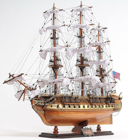 30" Wood Brown Solid Wood Hand Painted 1797 USS Constitution Medium Open Fron Display Case Model Boat HomeRoots