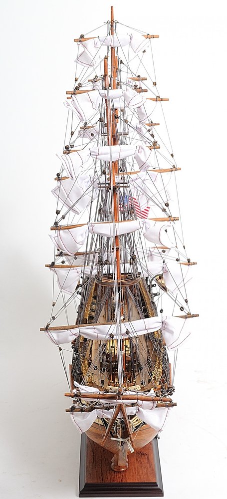 30" Wood Brown Solid Wood Hand Painted 1797 USS Constitution Medium Open Fron Display Case Model Boat HomeRoots