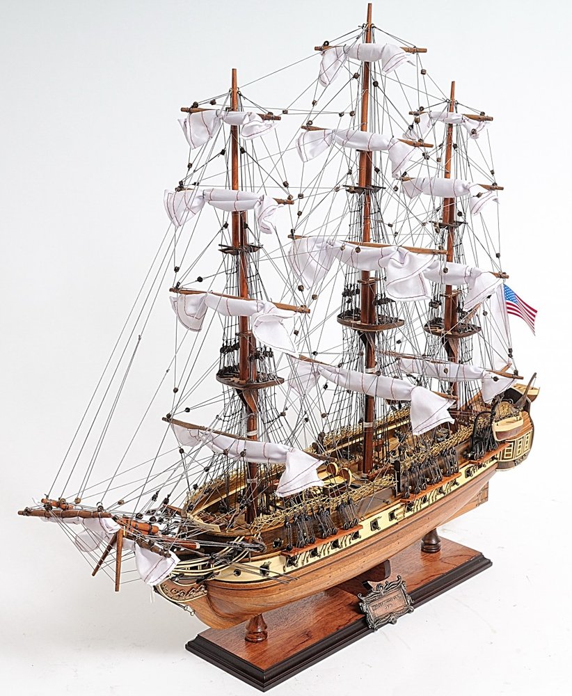 30" Wood Brown Solid Wood Hand Painted 1797 USS Constitution Medium Open Fron Display Case Model Boat HomeRoots