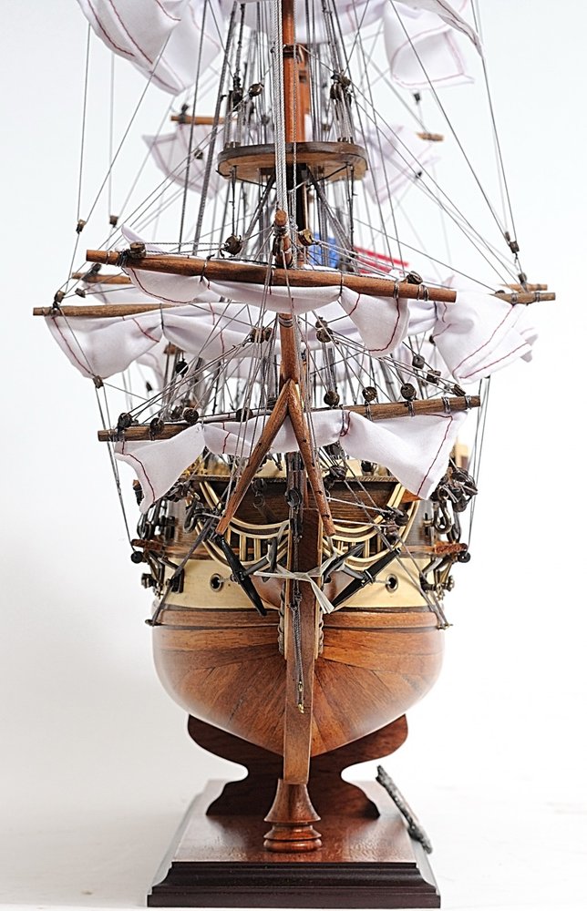 30" Wood Brown Solid Wood Hand Painted 1797 USS Constitution Medium Open Fron Display Case Model Boat HomeRoots