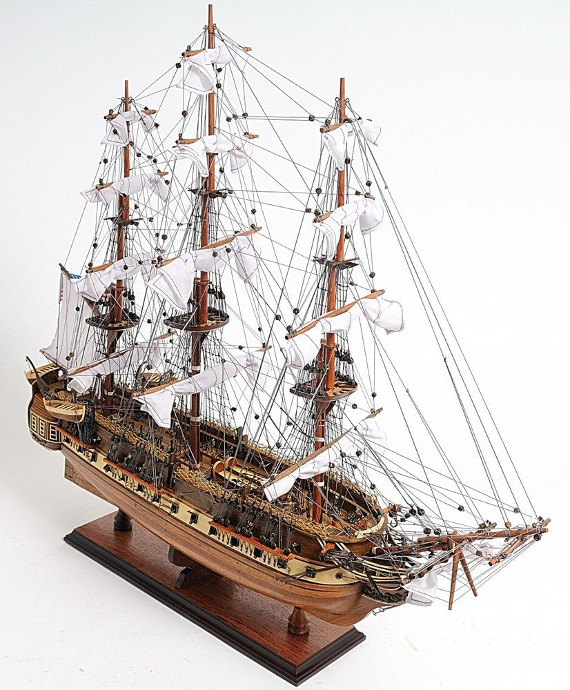 30" Wood Brown Solid Wood Hand Painted 1797 USS Constitution Medium Open Fron Display Case Model Boat HomeRoots