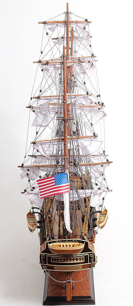 30" Wood Brown Solid Wood Hand Painted 1797 USS Constitution Medium Open Fron Display Case Model Boat HomeRoots
