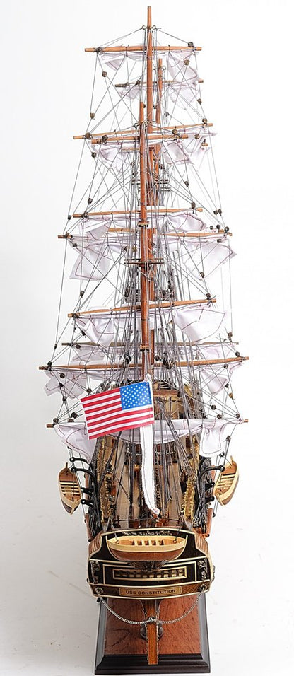 30" Wood Brown Solid Wood Hand Painted 1797 USS Constitution Medium Open Fron Display Case Model Boat HomeRoots