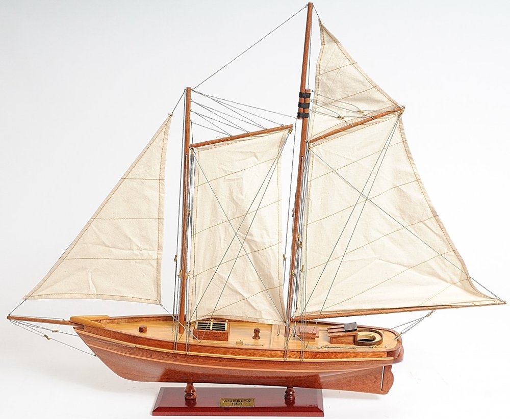 28" Wood Brown America 1851 Yacht Hand Painted Sculpture HomeRoots