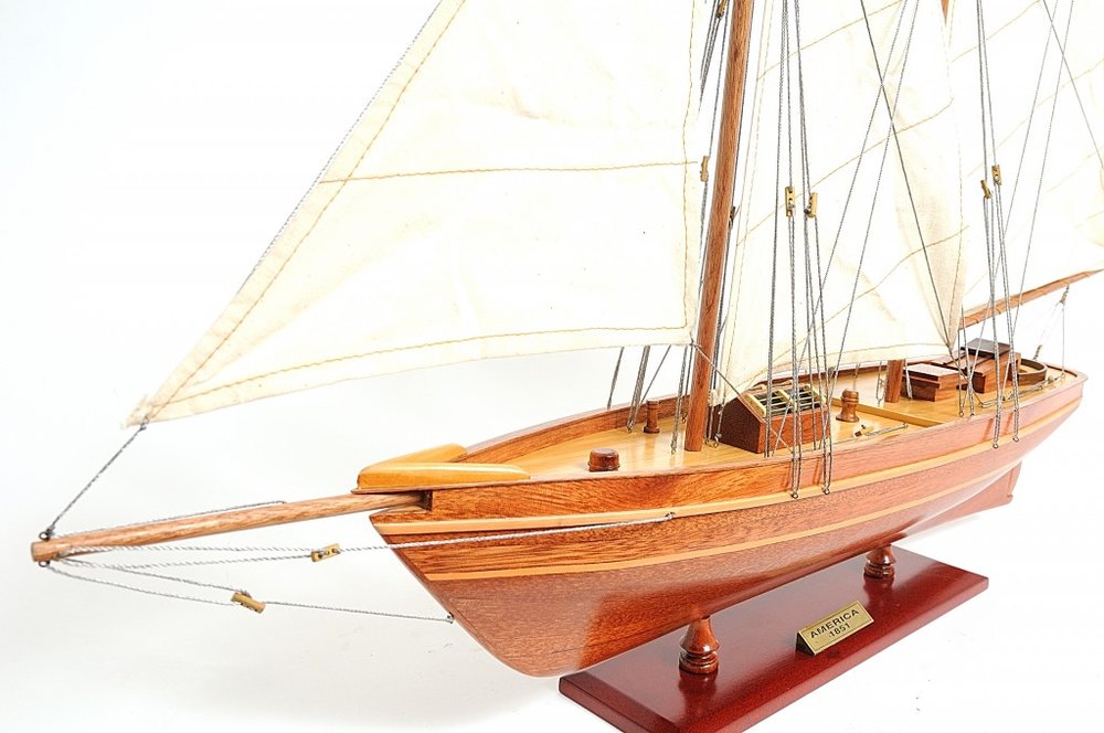 28" Wood Brown America 1851 Yacht Hand Painted Sculpture HomeRoots