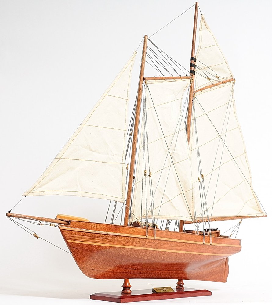 28" Wood Brown America 1851 Yacht Hand Painted Sculpture HomeRoots