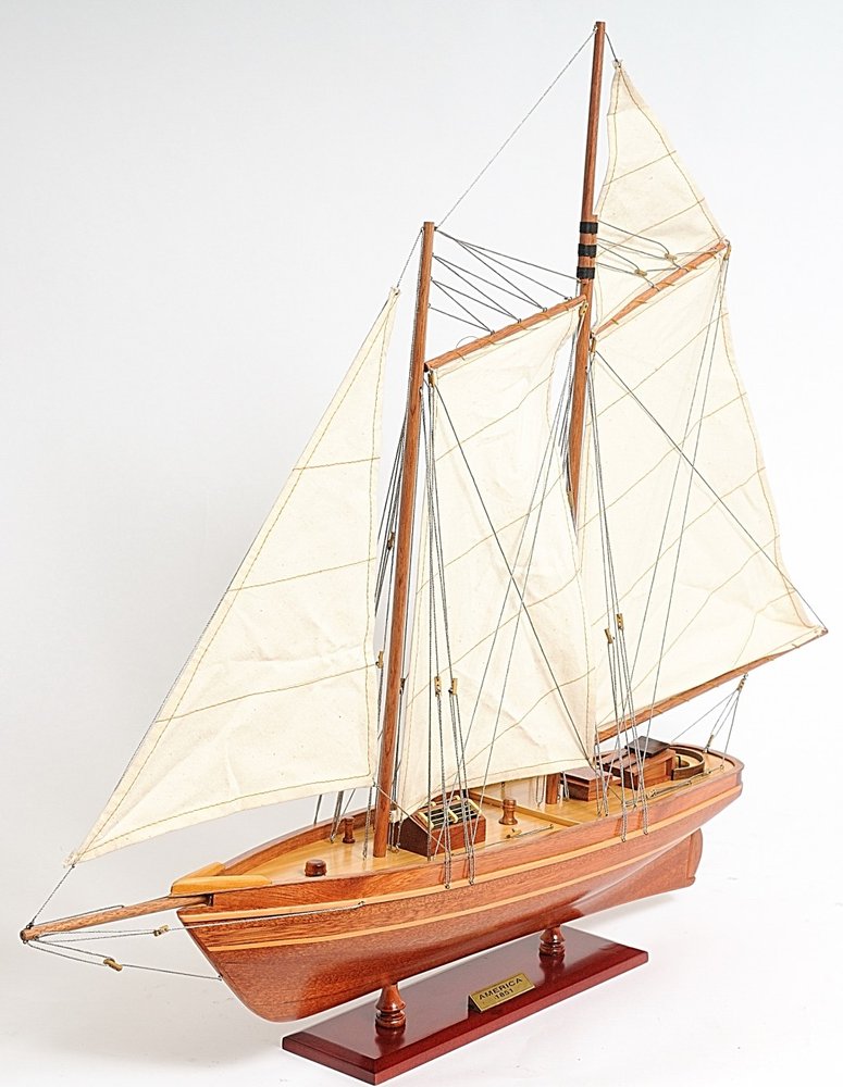 28" Wood Brown America 1851 Yacht Hand Painted Sculpture HomeRoots