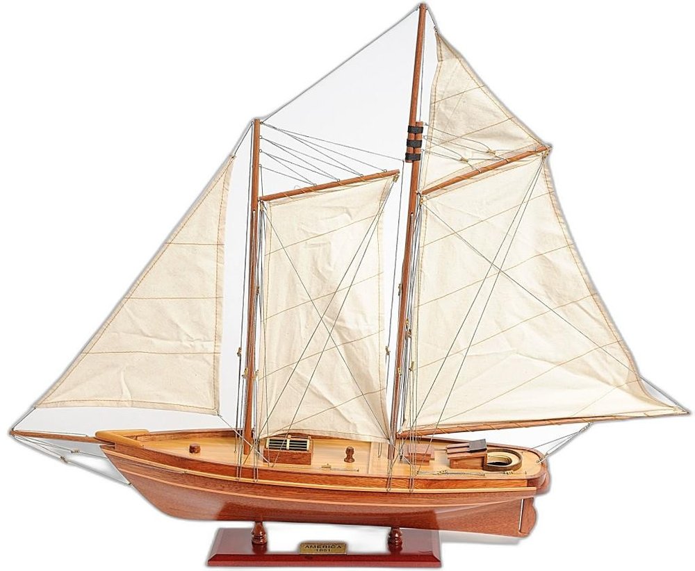 28" Wood Brown America 1851 Yacht Hand Painted Sculpture HomeRoots