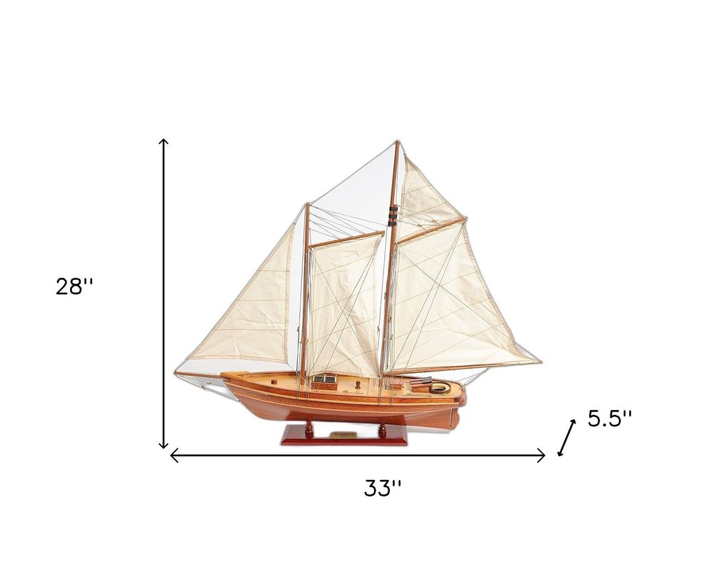 28" Wood Brown America 1851 Yacht Hand Painted Sculpture HomeRoots