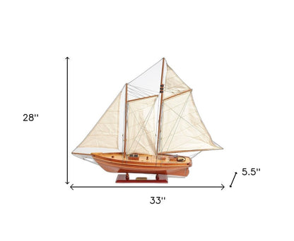 28" Wood Brown America 1851 Yacht Hand Painted Sculpture HomeRoots