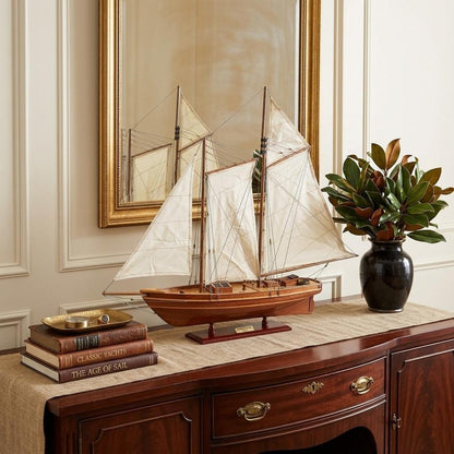 28" Wood Brown America 1851 Yacht Hand Painted Sculpture HomeRoots
