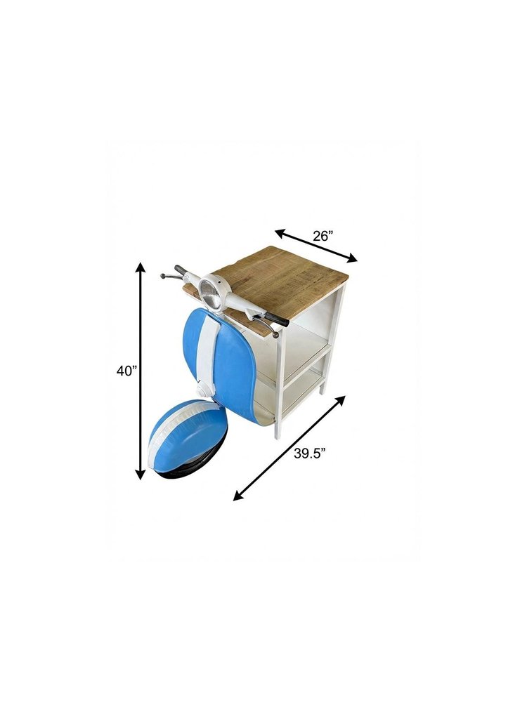 40" Natural Blue and Vanilla Solid Wood and Steel Scooter End Table With Two Shelves — view 7