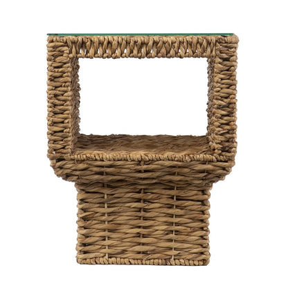 23" Brown And Clear Glass And Rattan Wicker Square End Table HomeRoots