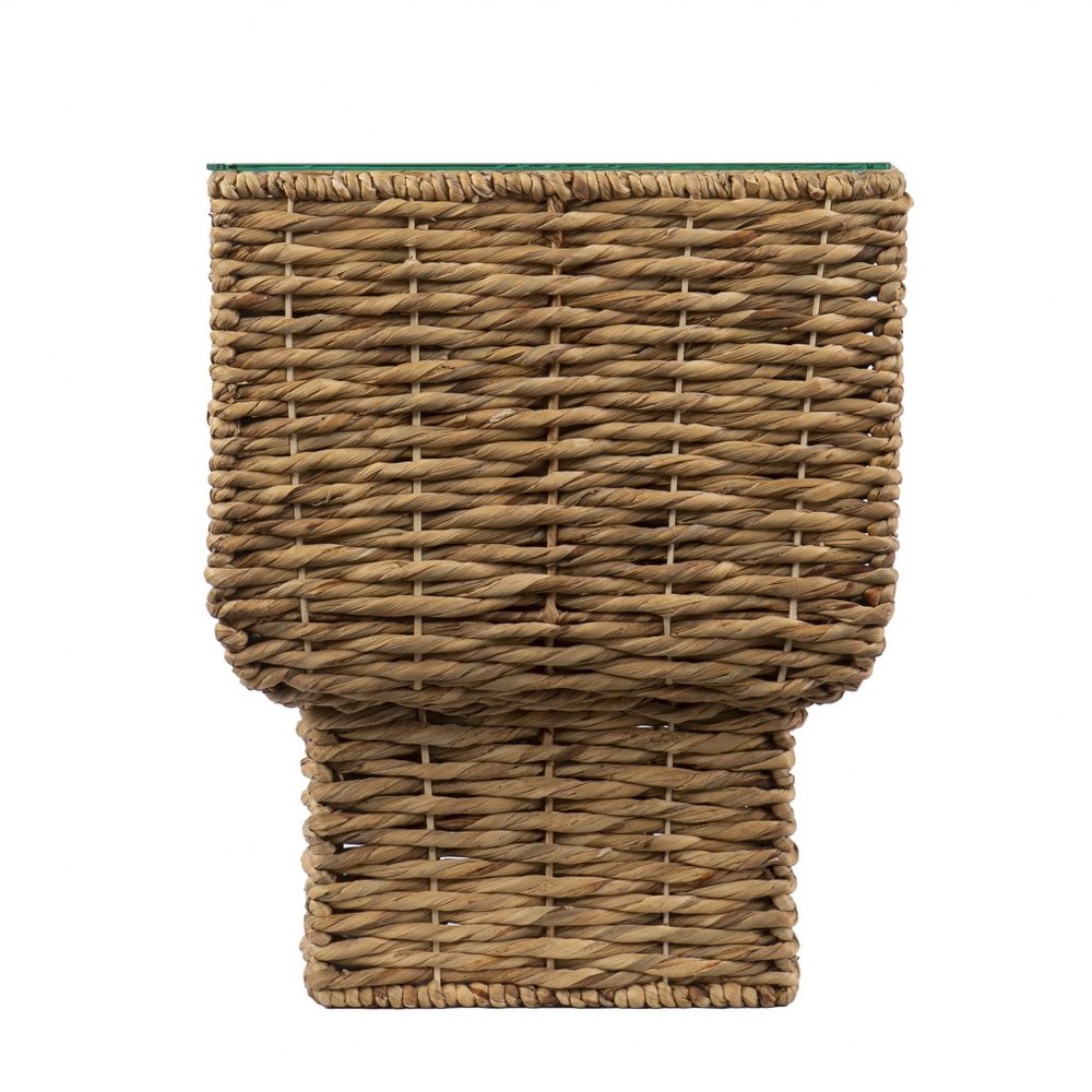 23" Brown And Clear Glass And Rattan Wicker Square End Table HomeRoots