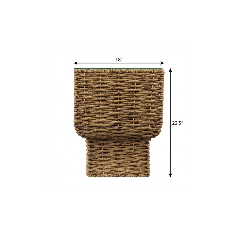 23" Brown And Clear Glass And Rattan Wicker Square End Table HomeRoots