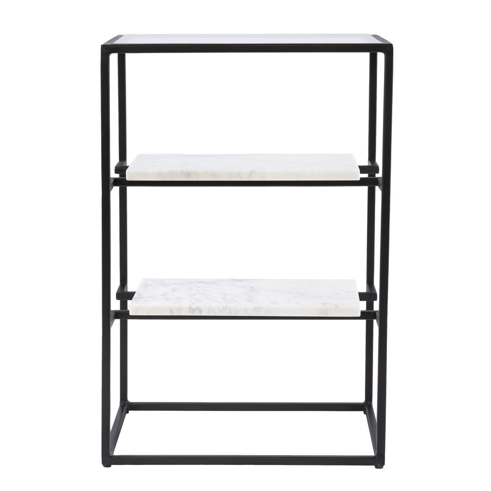 24" Black Glass and Marble Rectangular End Table With Two Shelves HomeRoots