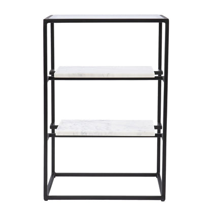 24" Black Glass and Marble Rectangular End Table With Two Shelves HomeRoots