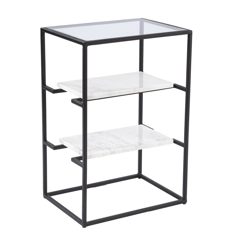 24" Black Glass and Marble Rectangular End Table With Two Shelves HomeRoots