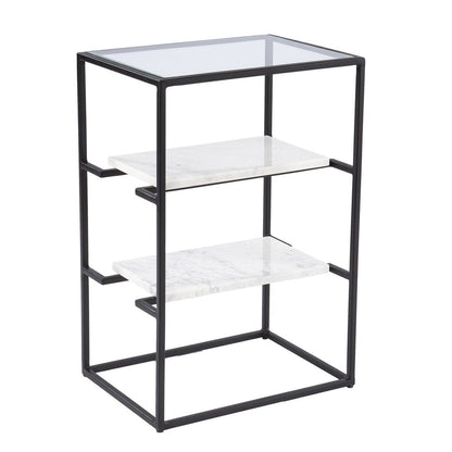 24" Black Glass and Marble Rectangular End Table With Two Shelves HomeRoots