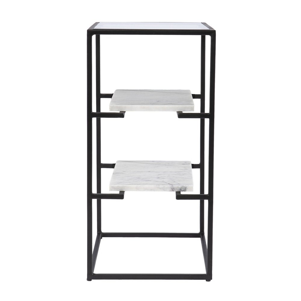 24" Black Glass and Marble Rectangular End Table With Two Shelves HomeRoots