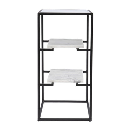 24" Black Glass and Marble Rectangular End Table With Two Shelves HomeRoots