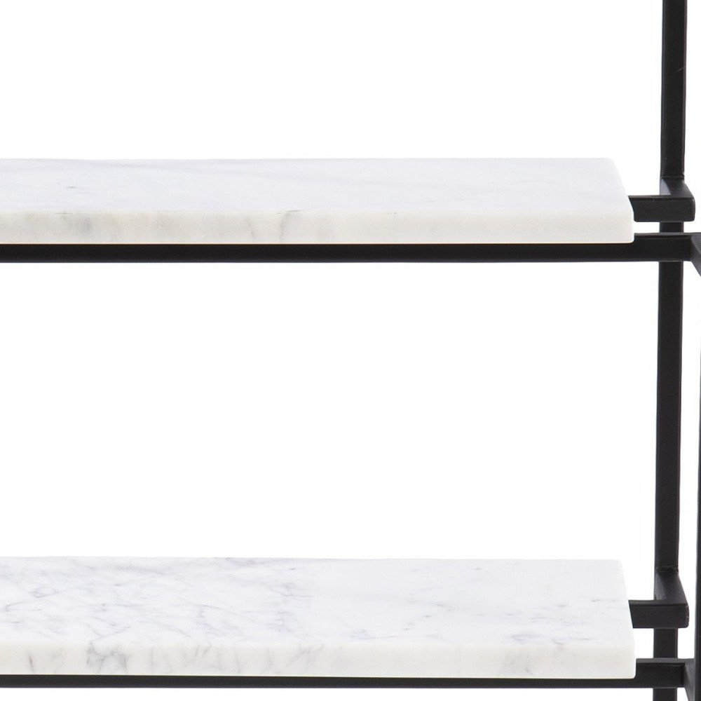 24" Black Glass and Marble Rectangular End Table With Two Shelves HomeRoots