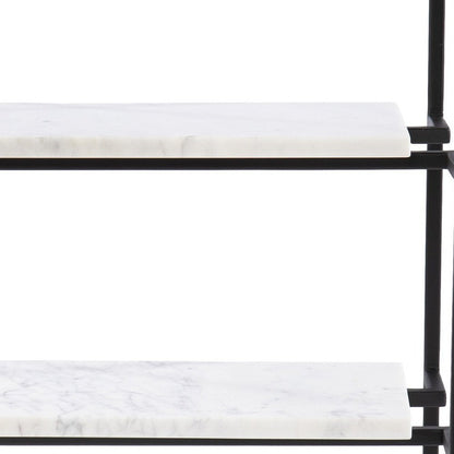 24" Black Glass and Marble Rectangular End Table With Two Shelves HomeRoots