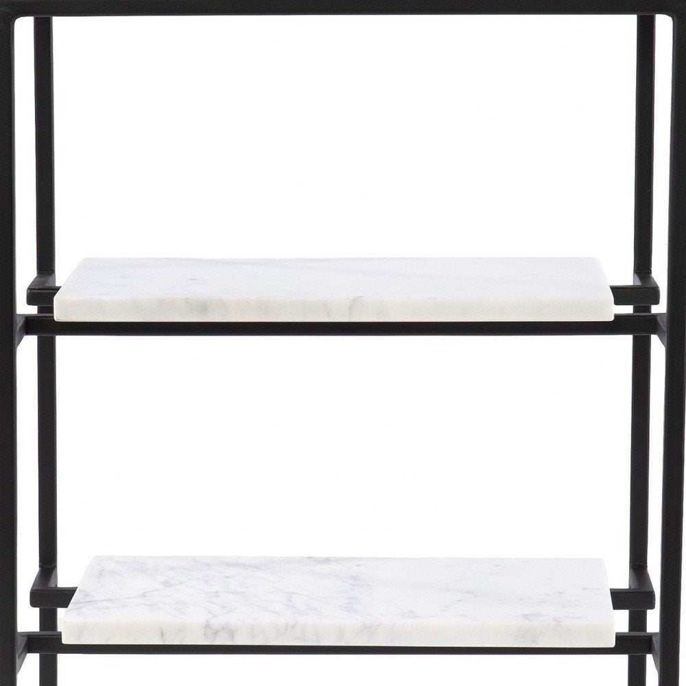 24" Black Glass and Marble Rectangular End Table With Two Shelves HomeRoots