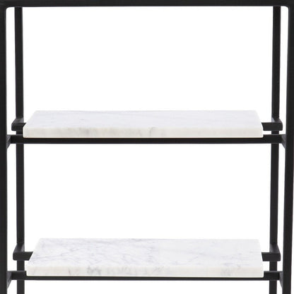 24" Black Glass and Marble Rectangular End Table With Two Shelves HomeRoots