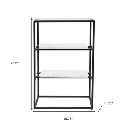 24" Black Glass and Marble Rectangular End Table With Two Shelves HomeRoots